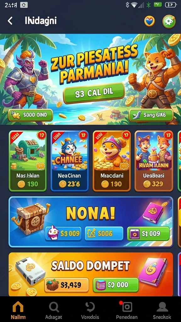 Tampilan utama permainan dengan berbagai pilihan slot.